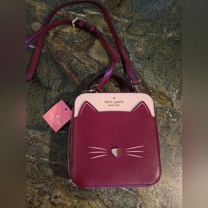 Kate Spade Cat Ear Crossbody Bag - Burgundy and Blush